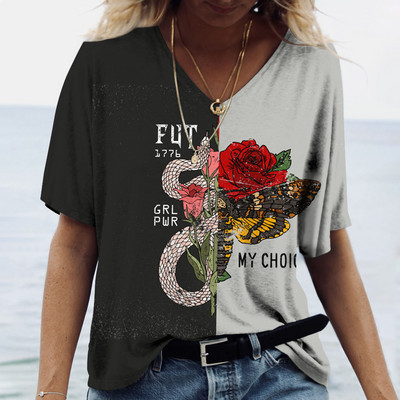 Ženske majice s V-izrezom, modne majice s cvjetnim motivima, ljetne kratke majice s printom, velike veličine 202 Ležerna Harajuku majica 5XL