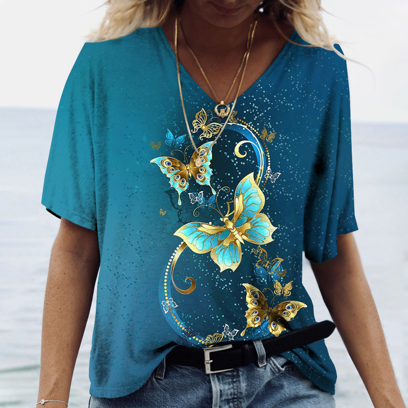 Ženske majice s V-izrezom, modne majice s cvjetnim motivima, ljetne kratke majice s printom, velike veličine 202 Ležerna Harajuku majica 5XL