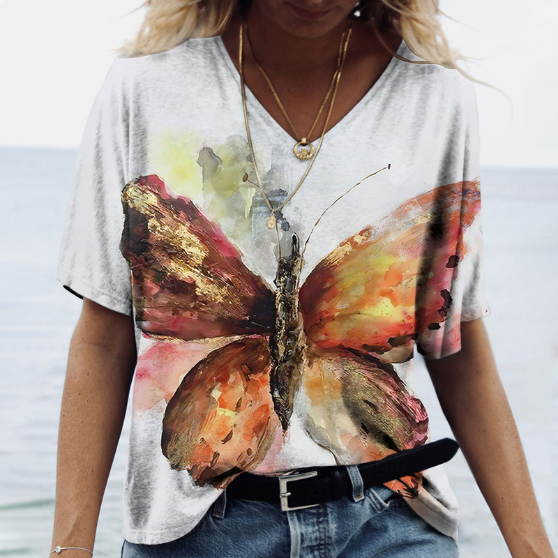 Ženske majice s V-izrezom, modne majice s cvjetnim motivima, ljetne kratke majice s printom, velike veličine 202 Ležerna Harajuku majica 5XL