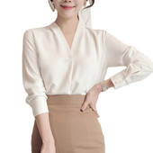 2023 Korejski stil dubokog V-izreza OL Opuštene ženske majice Ljetna bijela košulja dugih rukava Uredska dama Jednobojna bluza od šifona Ženska 9382 50