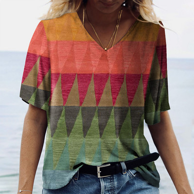 Marškinėliai su V kakleliu Moteriški vasaros laisvalaikio didelio dydžio marškinėliai, palaidi, vintažiniai moteriški marškinėliai Streetwear Y2K trumpomis rankovėmis drabužiai 5XL