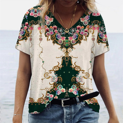 Marškinėliai su V kakleliu Moteriški vasaros laisvalaikio didelio dydžio marškinėliai, palaidi, vintažiniai moteriški marškinėliai Streetwear Y2K trumpomis rankovėmis drabužiai 5XL