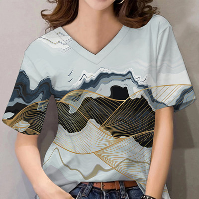 Marškinėliai su V kakleliu Moteriški vasaros laisvalaikio didelio dydžio marškinėliai, palaidi, vintažiniai moteriški marškinėliai Streetwear Y2K trumpomis rankovėmis drabužiai 5XL