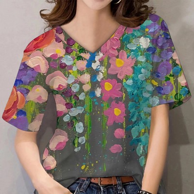 Marškinėliai su V kakleliu Moteriški vasaros laisvalaikio didelio dydžio marškinėliai, palaidi, vintažiniai moteriški marškinėliai Streetwear Y2K trumpomis rankovėmis drabužiai 5XL