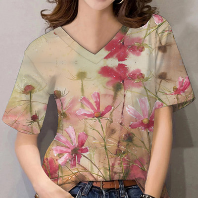 Marškinėliai su V kakleliu Moteriški vasaros laisvalaikio didelio dydžio marškinėliai, palaidi, vintažiniai moteriški marškinėliai Streetwear Y2K trumpomis rankovėmis drabužiai 5XL