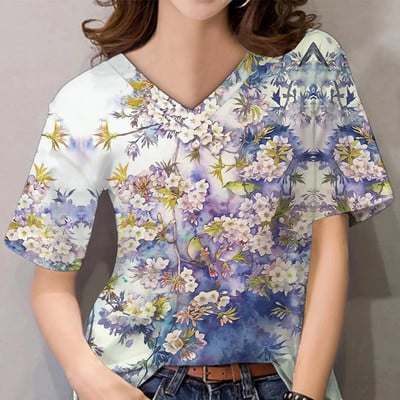 Marškinėliai su V kakleliu Moteriški vasaros laisvalaikio didelio dydžio marškinėliai, palaidi, vintažiniai moteriški marškinėliai Streetwear Y2K trumpomis rankovėmis drabužiai 5XL