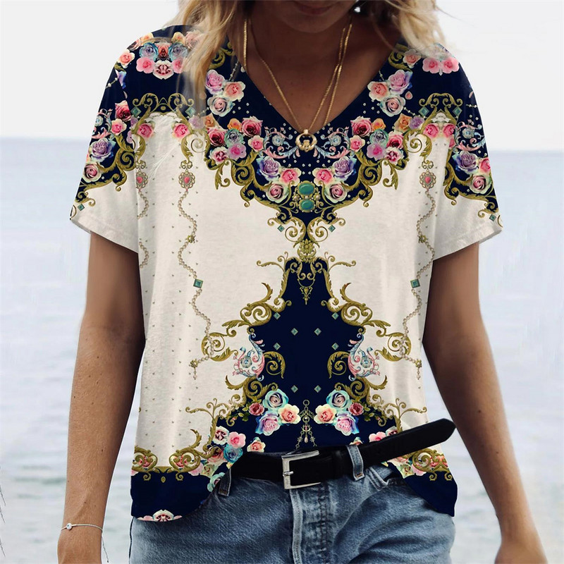 Marškinėliai su V kakleliu Moteriški vasaros laisvalaikio didelio dydžio marškinėliai, palaidi, vintažiniai moteriški marškinėliai Streetwear Y2K trumpomis rankovėmis drabužiai 5XL