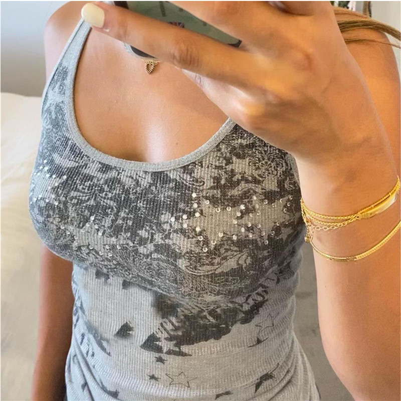 Xingqing 2000-ih Aesthetic Crop Top Ljeto Žene Grunge Fairycore Graphic Zvjezdani uzorak Majice bez rukava E Odjeća za djevojke Ulična odjeća