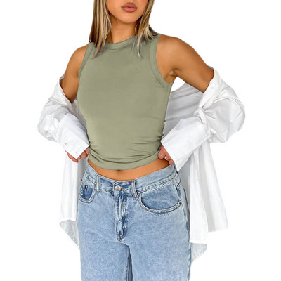 Női Skim Dupes pólók Rugalmas ujjatlan Vágott mellény pólók Karcsú testre szabott tini lányok Esztétika Utcai ruházat