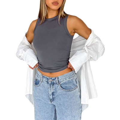 Női Skim Dupes pólók Rugalmas ujjatlan Vágott mellény pólók Karcsú testre szabott tini lányok Esztétika Utcai ruházat