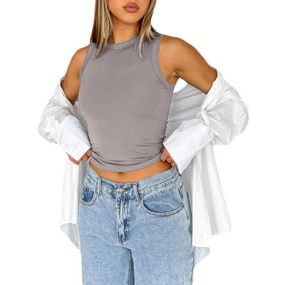 Női Skim Dupes pólók Rugalmas ujjatlan Vágott mellény pólók Karcsú testre szabott tini lányok Esztétika Utcai ruházat