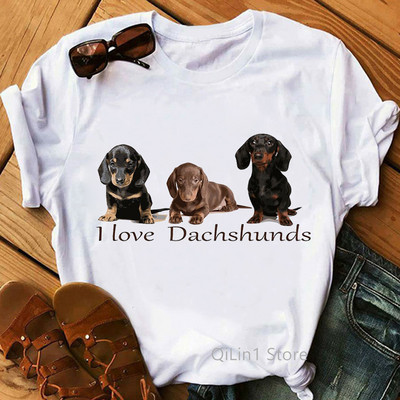 I Love My Dachshund Graphic Tees Ženska smiješna bijela majica kratkih rukava Ženska majica kratkih rukava Ženska majica Dog Lover Rođendanski poklon Vintage