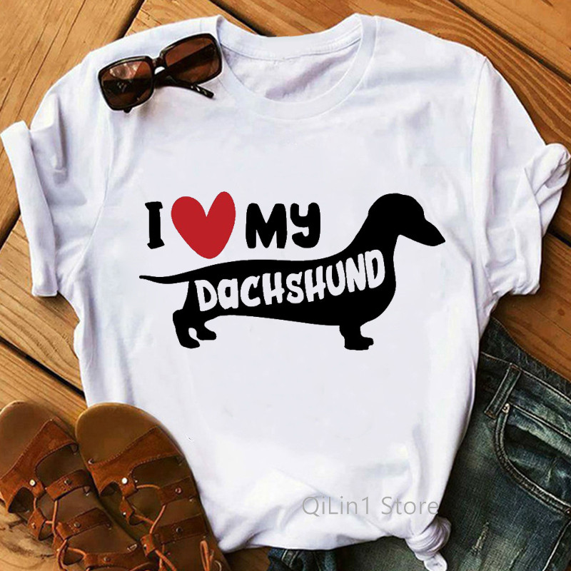 I Love My Dachshund Graphic Tees Ženska smiješna bijela majica kratkih rukava Ženska majica kratkih rukava Ženska majica Dog Lover Rođendanski poklon Vintage
