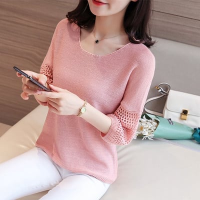 Madingos moteriškos palaidinės 2022 m. Žibintų rankovių palaidinė Moteriška tuščiavidurė megzta palaidinė su iškirpte Moteriški marškiniai, moteriški viršutiniai ir palaidinės C845