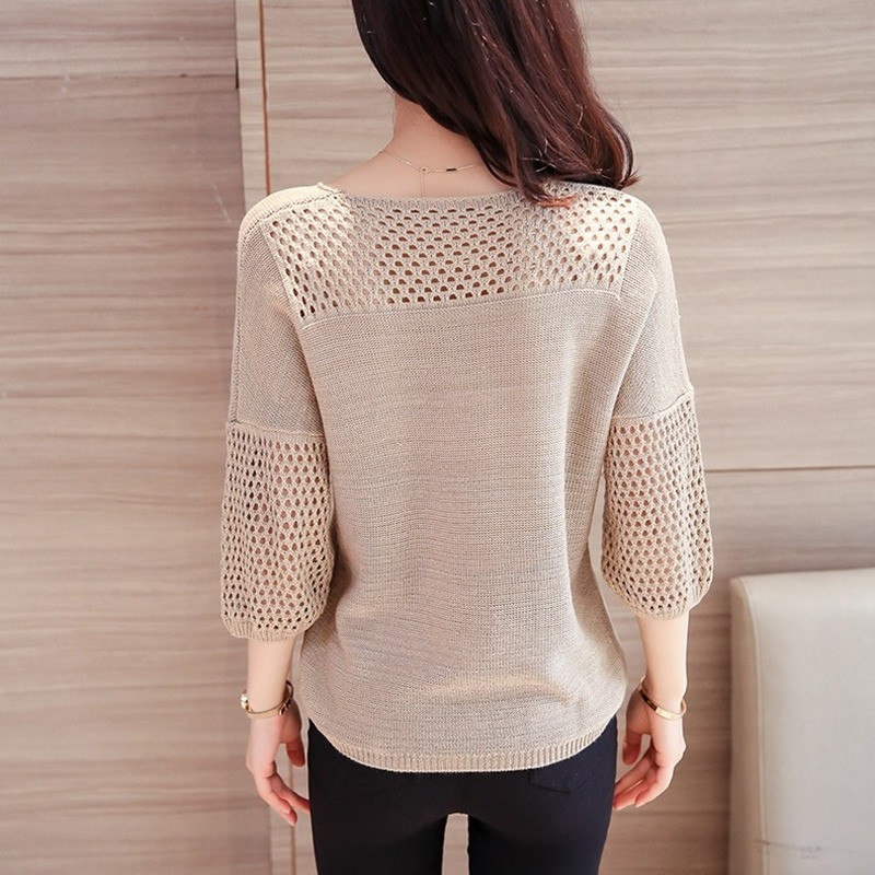 Madingos moteriškos palaidinės 2022 m. Žibintų rankovių palaidinė Moteriška tuščiavidurė megzta palaidinė su iškirpte Moteriški marškiniai, moteriški viršutiniai ir palaidinės C845