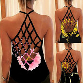 Fashion Tanks Γυναικεία Sunflower Print Αμάνικο σέξι μπλούζα γιλέκο Fashion Tank Top Καλοκαιρινά πουκάμισα Sexy αμάνικα φανελάκι