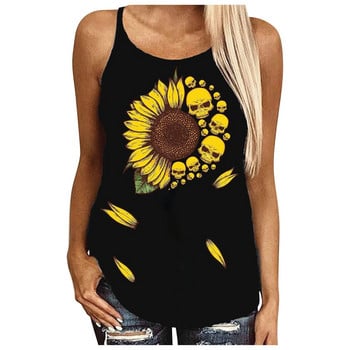 Fashion Tanks Γυναικεία Sunflower Print Αμάνικο σέξι μπλούζα γιλέκο Fashion Tank Top Καλοκαιρινά πουκάμισα Sexy αμάνικα φανελάκι