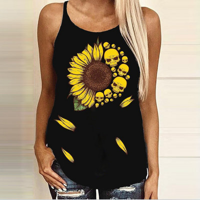 Fashion Tanks Γυναικεία Sunflower Print Αμάνικο σέξι μπλούζα γιλέκο Fashion Tank Top Καλοκαιρινά πουκάμισα Sexy αμάνικα φανελάκι