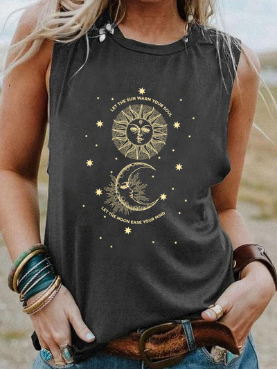 Pustite da vam sunce grije dušu Šarena Sun Moon majica bez rukava Shine Girl ljetna trendi majica s rukavima Ženska modna ležerna vintage majica