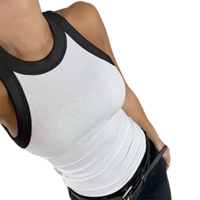 O izrez Ljetna pletena majica bez rukava Ženska seksi osnovna majica Bijela spuštenih ramena Rebrasta crna majica bez rukava Ležerna