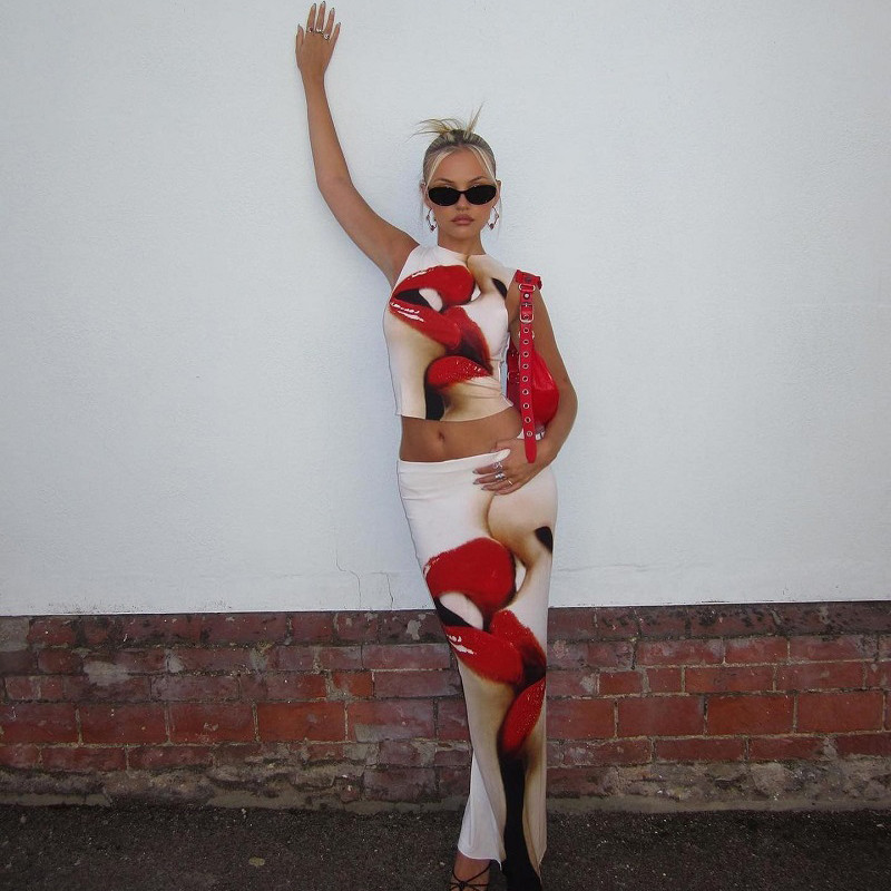 Ljeto Seksi crvene usne Grafika Majica bez rukava Osobnost Estetska boja Bez rukava y2k odjeća trashy y2k ženski top Slim