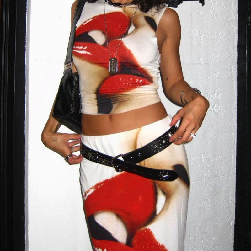 Ljeto Seksi crvene usne Grafika Majica bez rukava Osobnost Estetska boja Bez rukava y2k odjeća trashy y2k ženski top Slim