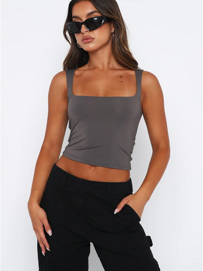 hirigin Seksi majice bez rukava za žene s četvrtastim izrezom Uska pripijena košulja Crop Top Basic Uske donje majice Skims Dupes