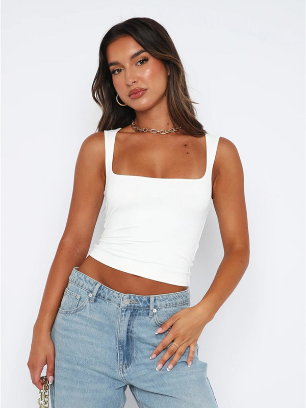 hirigin Seksi majice bez rukava za žene s četvrtastim izrezom Uska pripijena košulja Crop Top Basic Uske donje majice Skims Dupes