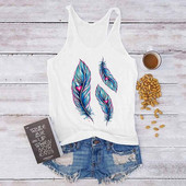 Topuri sexy de vară, Harajuku, fără mâneci, camisole, maiuri, vestă, pene, imprimeu, ocazional, tricou pentru femei, anilor '90