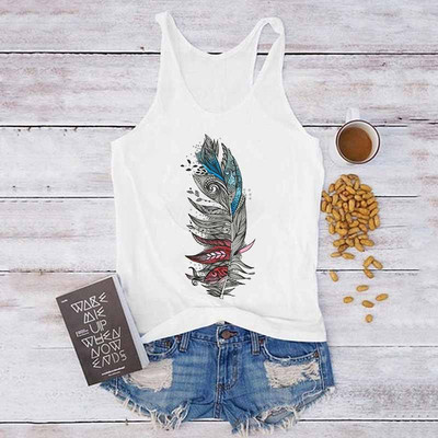 Topuri sexy de vară, Harajuku, fără mâneci, camisole, maiuri, vestă, pene, imprimeu, ocazional, tricou pentru femei, anilor '90