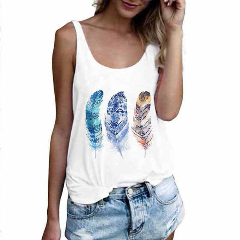 Topuri sexy de vară, Harajuku, fără mâneci, camisole, maiuri, vestă, pene, imprimeu, ocazional, tricou pentru femei, anilor '90
