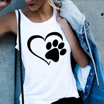 Γυναικείο γιλέκο φανελάκι Camisole Fashion Dog Print Paw T-shirts για ζευγάρια Streetwear Harajuku Casual αμάνικο μεγάλο μέγεθος Καλοκαίρι 2019