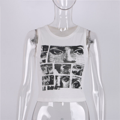 2022. Ženske kratke majice s orezom i zelenim printom bez rukava, vintage modne majice kratkih rukava 90-ih, Y2K, seksi ležerne majice bez rukava