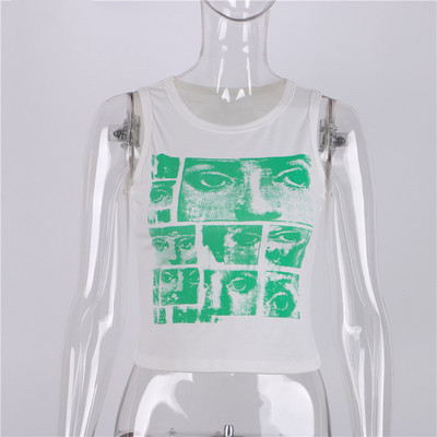 2022. Ženske kratke majice s orezom i zelenim printom bez rukava, vintage modne majice kratkih rukava 90-ih, Y2K, seksi ležerne majice bez rukava