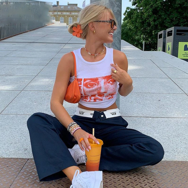 2022. Ženske kratke majice s orezom i zelenim printom bez rukava, vintage modne majice kratkih rukava 90-ih, Y2K, seksi ležerne majice bez rukava