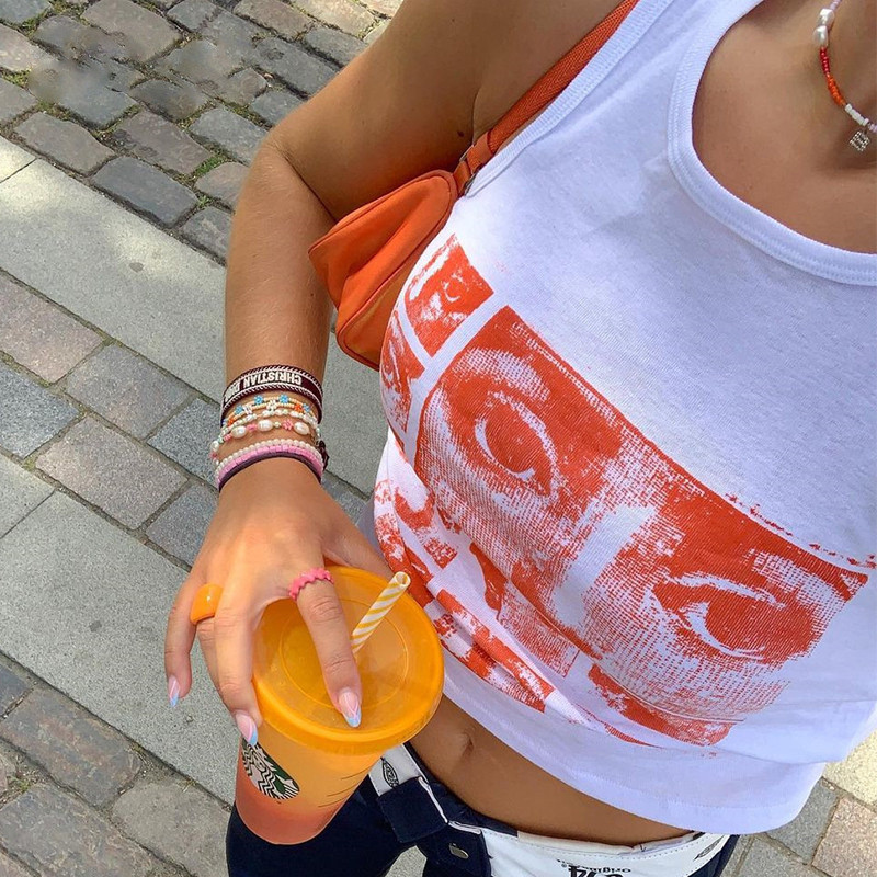 2022. Ženske kratke majice s orezom i zelenim printom bez rukava, vintage modne majice kratkih rukava 90-ih, Y2K, seksi ležerne majice bez rukava