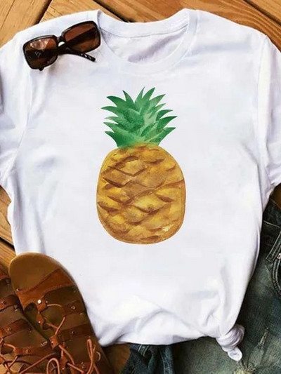 Maycaur Uus naiste T-särk Moodne ananassiga trükitud tops Naiste lühikeste varrukatega O-kaelusega T-särk Naiste suvised armsad särgid