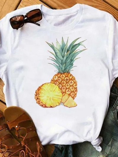 Maycaur Uus naiste T-särk Moodne ananassiga trükitud tops Naiste lühikeste varrukatega O-kaelusega T-särk Naiste suvised armsad särgid