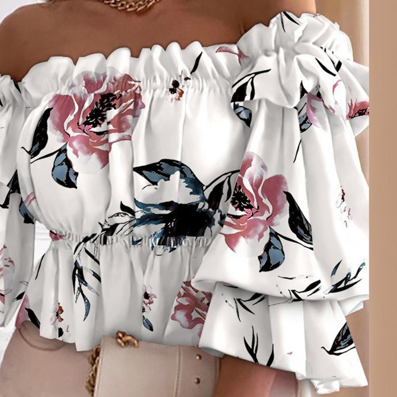 Ženske majice kratkih rukava, seksi majica s otvorenim ramenima, višeslojna majica, šarena plisirana ženska majica s širokim rukavima za Dating Club za jesen