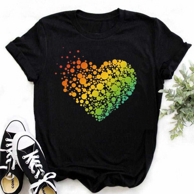 Maycaur Love Heart εμπριμέ γυναικείο μπλουζάκι Νέο μοντέρνο μπλουζάκι γυναικείο κοντομάνικο μπλουζάκι casual μαύρο μπλουζάκι Γυναικείο χαριτωμένο μπλουζάκι