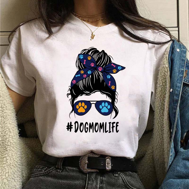 Maycaur Kawaii Harajuku Majica kratkih rukava sa smiješnim crtanim slikama Ženska majica s mamama Slatka majica s životinjama Pas Ulična majica Ullzang majica Ženska