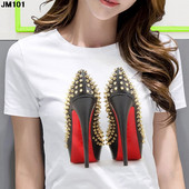 Λευκό μπλουζάκι Γυναικείο Top Casual Tshirt Μόδα ψηλοτάκουνα παπούτσια με στάμπα γυναικεία ρούχα Μπλουζάκι Harajuku κοντομάνικο γυναικείο μπλουζάκι