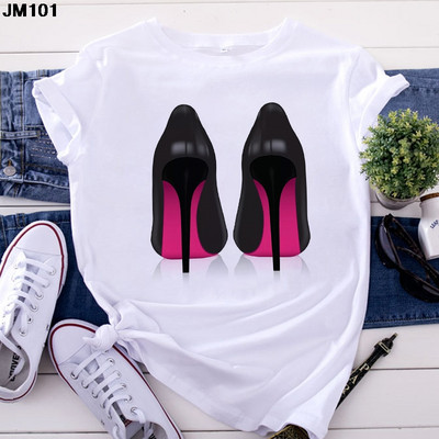 Λευκό μπλουζάκι Γυναικείο Top Casual Tshirt Μόδα ψηλοτάκουνα παπούτσια με στάμπα γυναικεία ρούχα Μπλουζάκι Harajuku κοντομάνικο γυναικείο μπλουζάκι