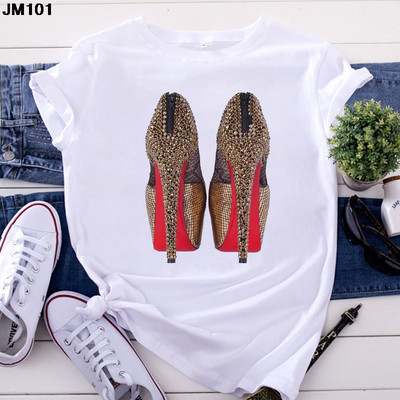 Λευκό μπλουζάκι Γυναικείο Top Casual Tshirt Μόδα ψηλοτάκουνα παπούτσια με στάμπα γυναικεία ρούχα Μπλουζάκι Harajuku κοντομάνικο γυναικείο μπλουζάκι
