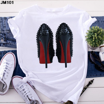 Λευκό μπλουζάκι Γυναικείο Top Casual Tshirt Μόδα ψηλοτάκουνα παπούτσια με στάμπα γυναικεία ρούχα Μπλουζάκι Harajuku κοντομάνικο γυναικείο μπλουζάκι