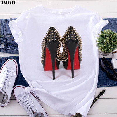 Λευκό μπλουζάκι Γυναικείο Top Casual Tshirt Μόδα ψηλοτάκουνα παπούτσια με στάμπα γυναικεία ρούχα Μπλουζάκι Harajuku κοντομάνικο γυναικείο μπλουζάκι