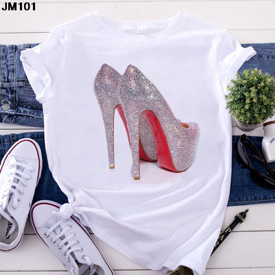 Λευκό μπλουζάκι Γυναικείο Top Casual Tshirt Μόδα ψηλοτάκουνα παπούτσια με στάμπα γυναικεία ρούχα Μπλουζάκι Harajuku κοντομάνικο γυναικείο μπλουζάκι