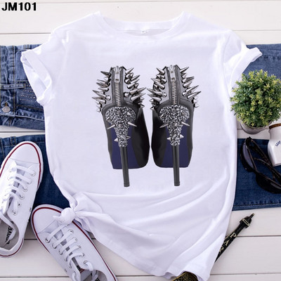 Λευκό μπλουζάκι Γυναικείο Top Casual Tshirt Μόδα ψηλοτάκουνα παπούτσια με στάμπα γυναικεία ρούχα Μπλουζάκι Harajuku κοντομάνικο γυναικείο μπλουζάκι