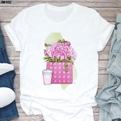 Ženska majica kratkih rukava Harajuku Ljetna modna torba za djevojke Ženska majica s printom Ležerna majica kratkih rukava Ženska gornja majica Bijela majica kratkih rukava