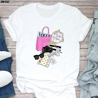 Ženska majica kratkih rukava Harajuku Ljetna modna torba za djevojke Ženska majica s printom Ležerna majica kratkih rukava Ženska gornja majica Bijela majica kratkih rukava